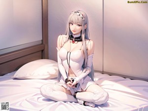 A girl in a school uniform is sitting on a chair.