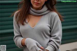 a woman standing in front of a blackboard wearing a white shirt