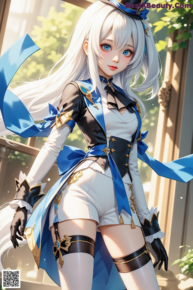 Hentai - Luminous Charm of the Aquatic Enchantress Set.1 20250125 Part 2 No.0dcf1e Anime girl with long white hair wearing a blue and white outfit.